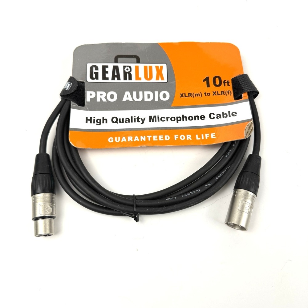 Gearlux 10-Foot XLR Microphone Cable, Fully Balanced, Male to Female, Black
